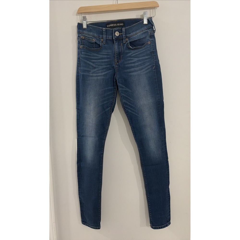 Express Jeans Womens Legging Mid Rise Denim Ultimate Stretch Skinny Size 0